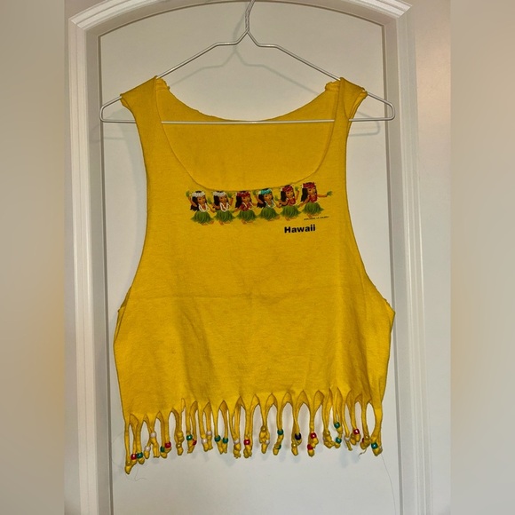 Vintage Hawaii Yellow Fringe beaded Tank Top - Picture 1 of 1